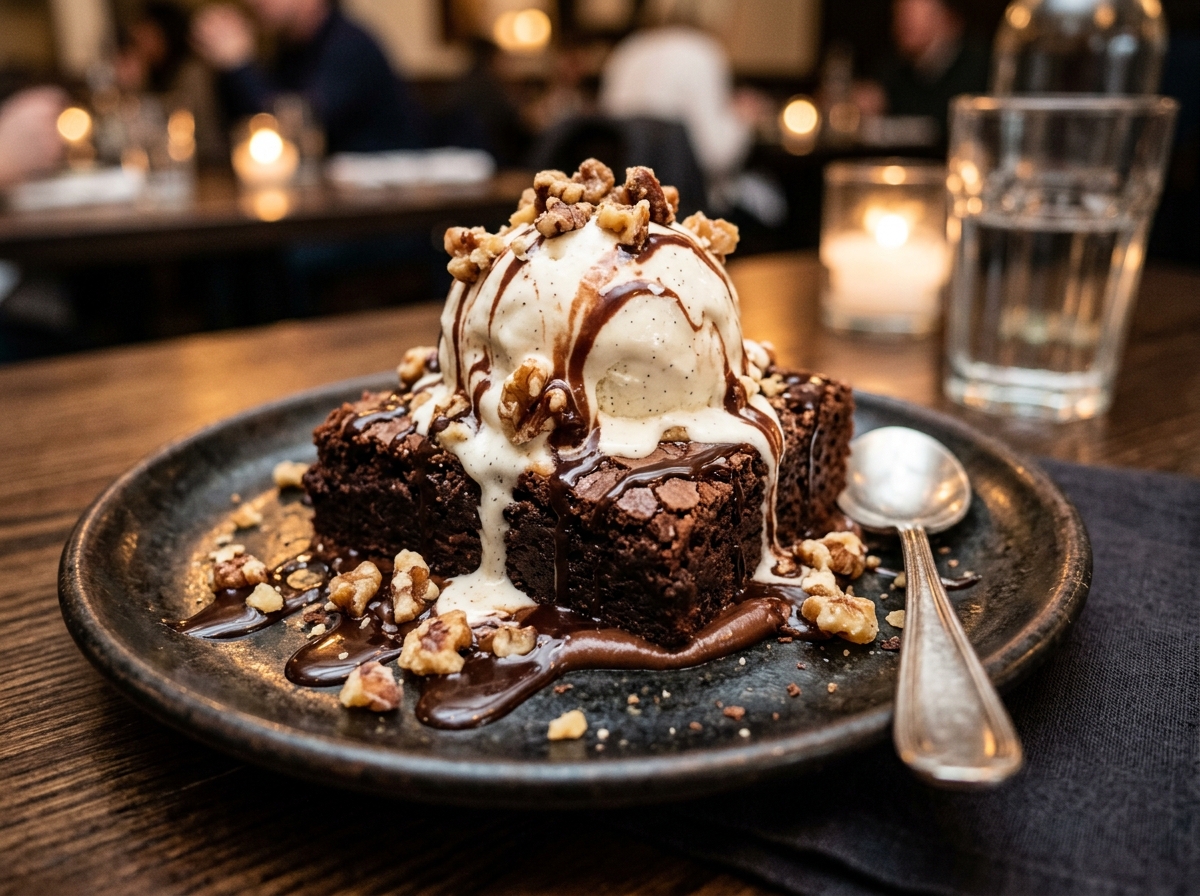 Brownie con Helado de Vainilla